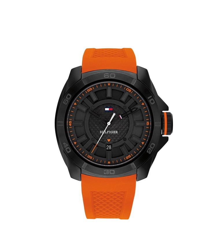 TOMMY HILFIGER Muški ručni sat 1792136, Kvarcni mehanizam, Crno kućište, Narandžasti