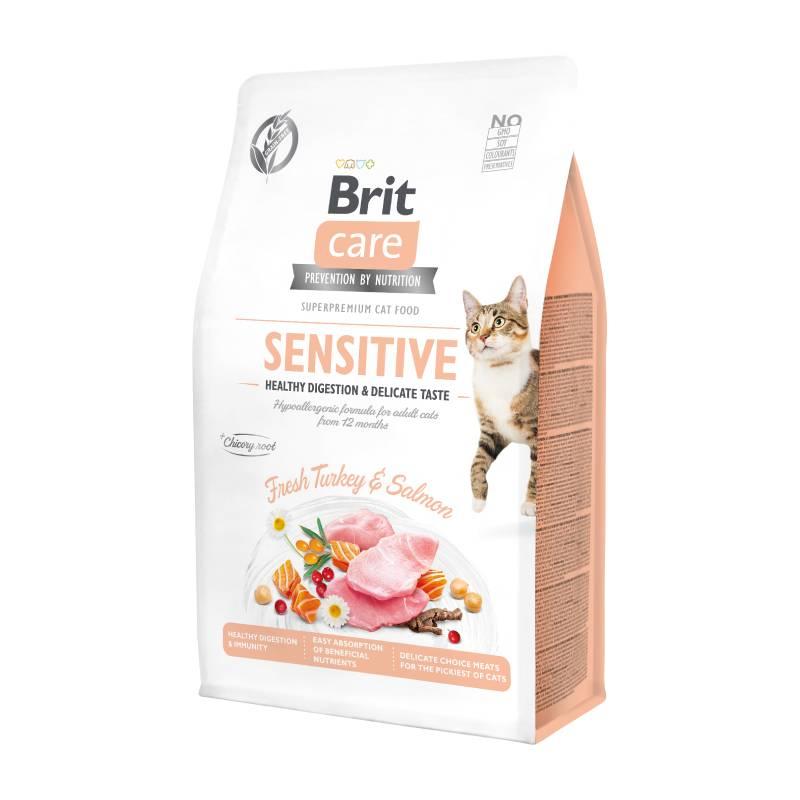 BRIT Suha hrana za mačke, Healthy Digestion & Delicate Taste, Puretina i losos, 400g