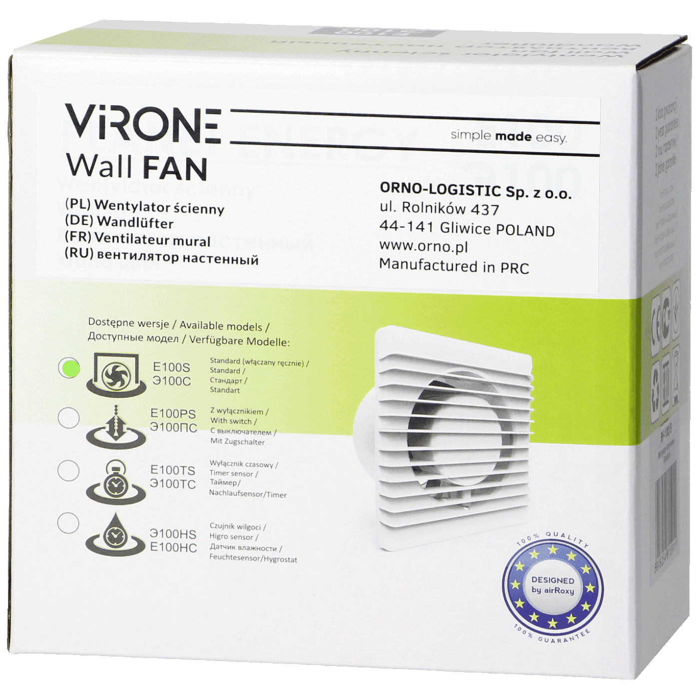 Virone BF-100/S Ugradbeni Aspirator za ventilaciju