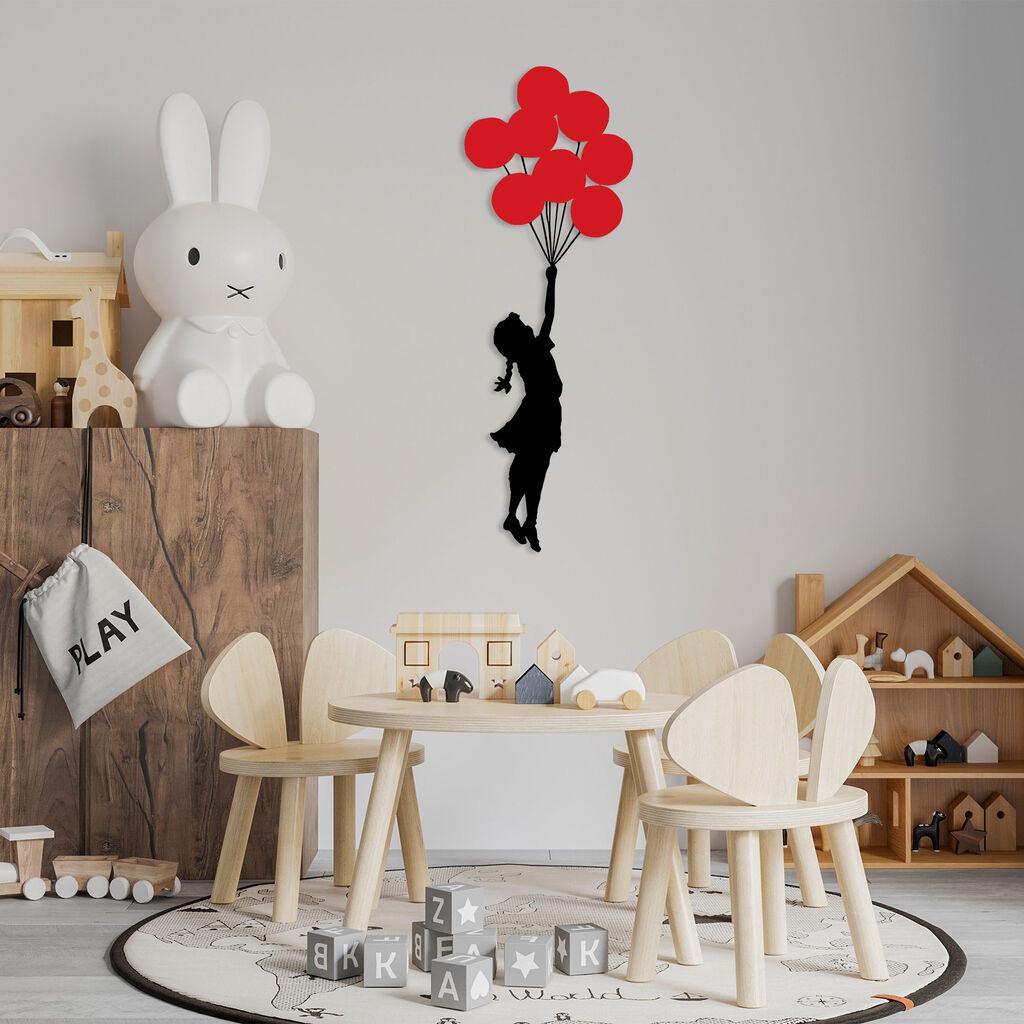 Wallity Zidna dekoracija djevojčice s balonima 100x34 cm crveno-crna