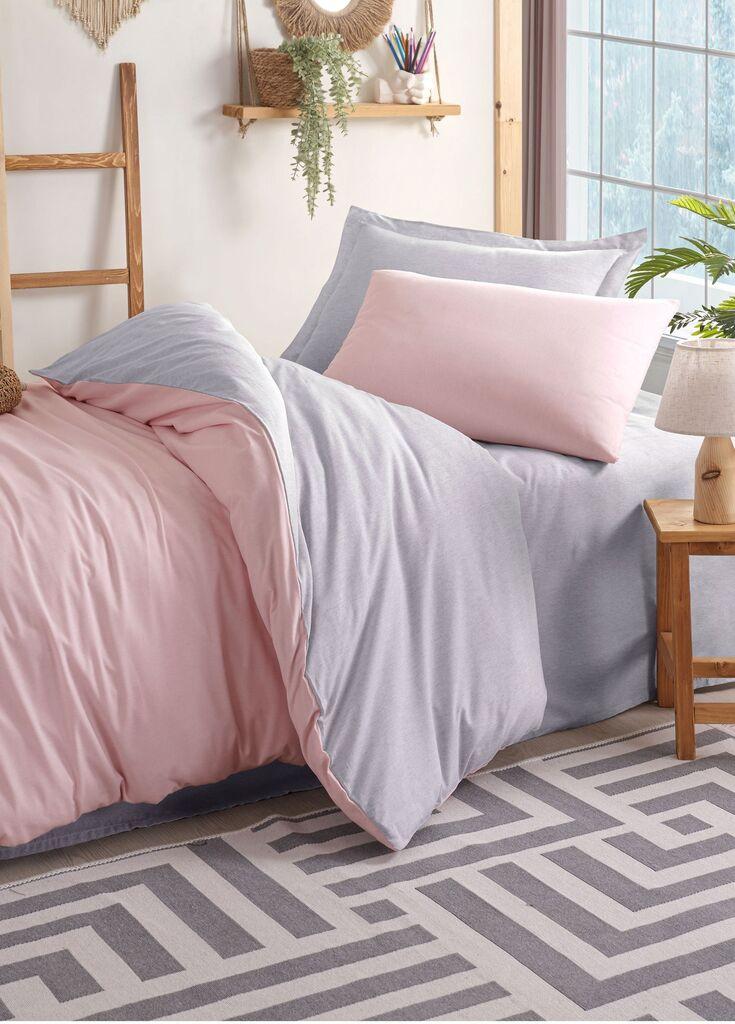 L'essentiel Maison set posteljine Solid, 160x220 cm, roze-siva