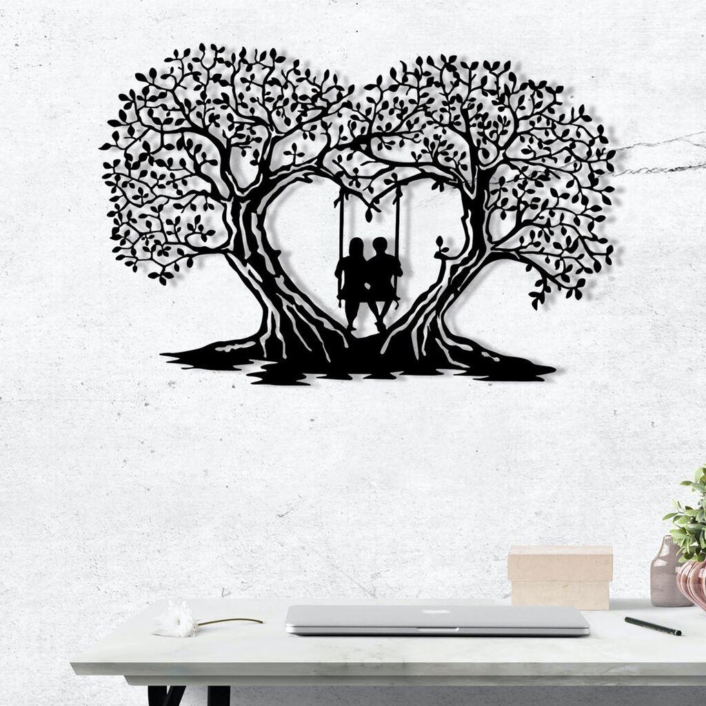 Wallity Metalna zidna dekoracija drvo s ljuljačkom 65x43 cm crna