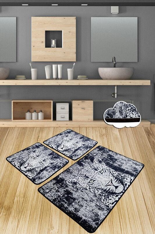 L'essentiel Maison Tiger tepih za kupatilo, 3 komada, crno-siva