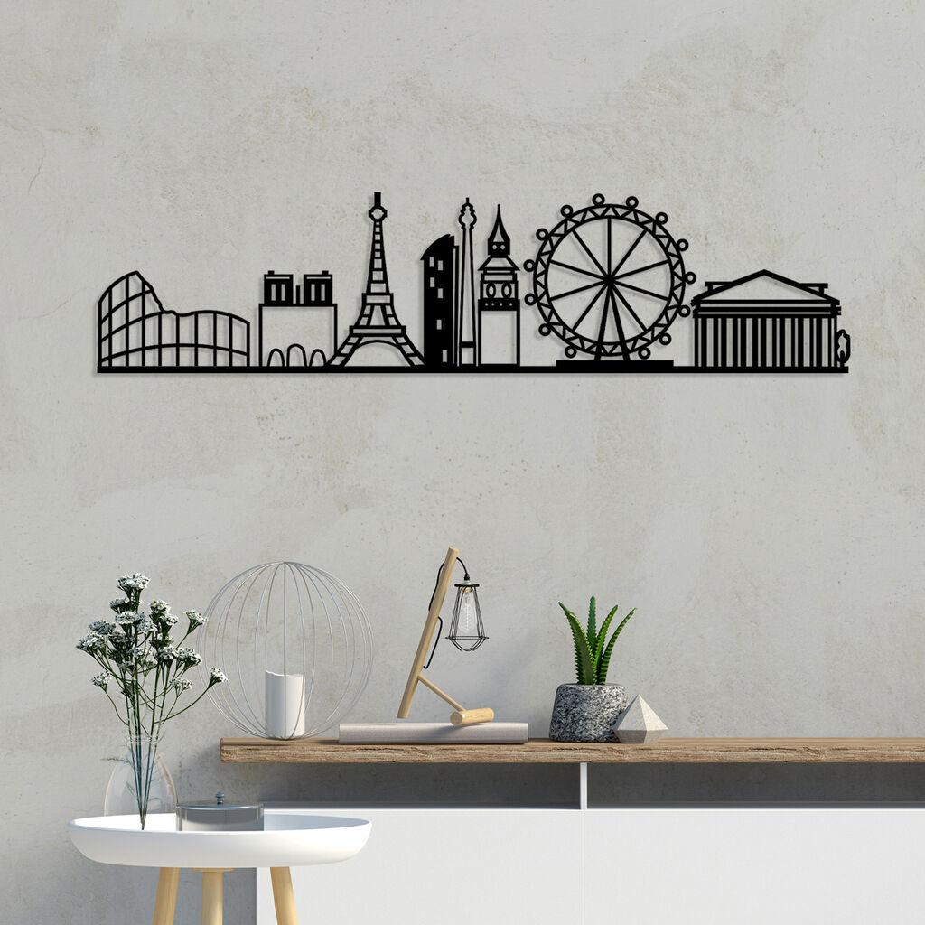 Wallity Zidna dekoracija Panorama evropskih gradova, 120x29 cm, 1,5 mm, Crna