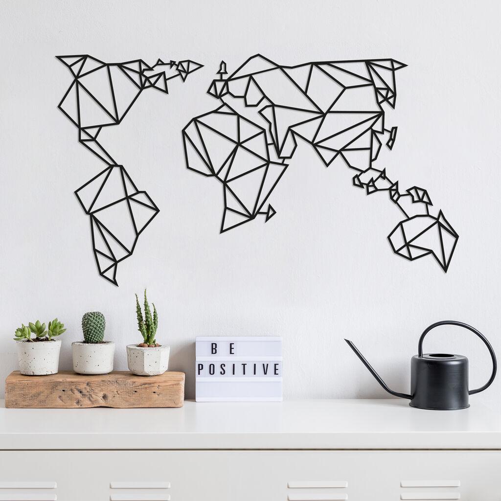 Wallity Zidna dekoracija Mapa svijeta2, 100x58 cm, 1,5 mm, Crna