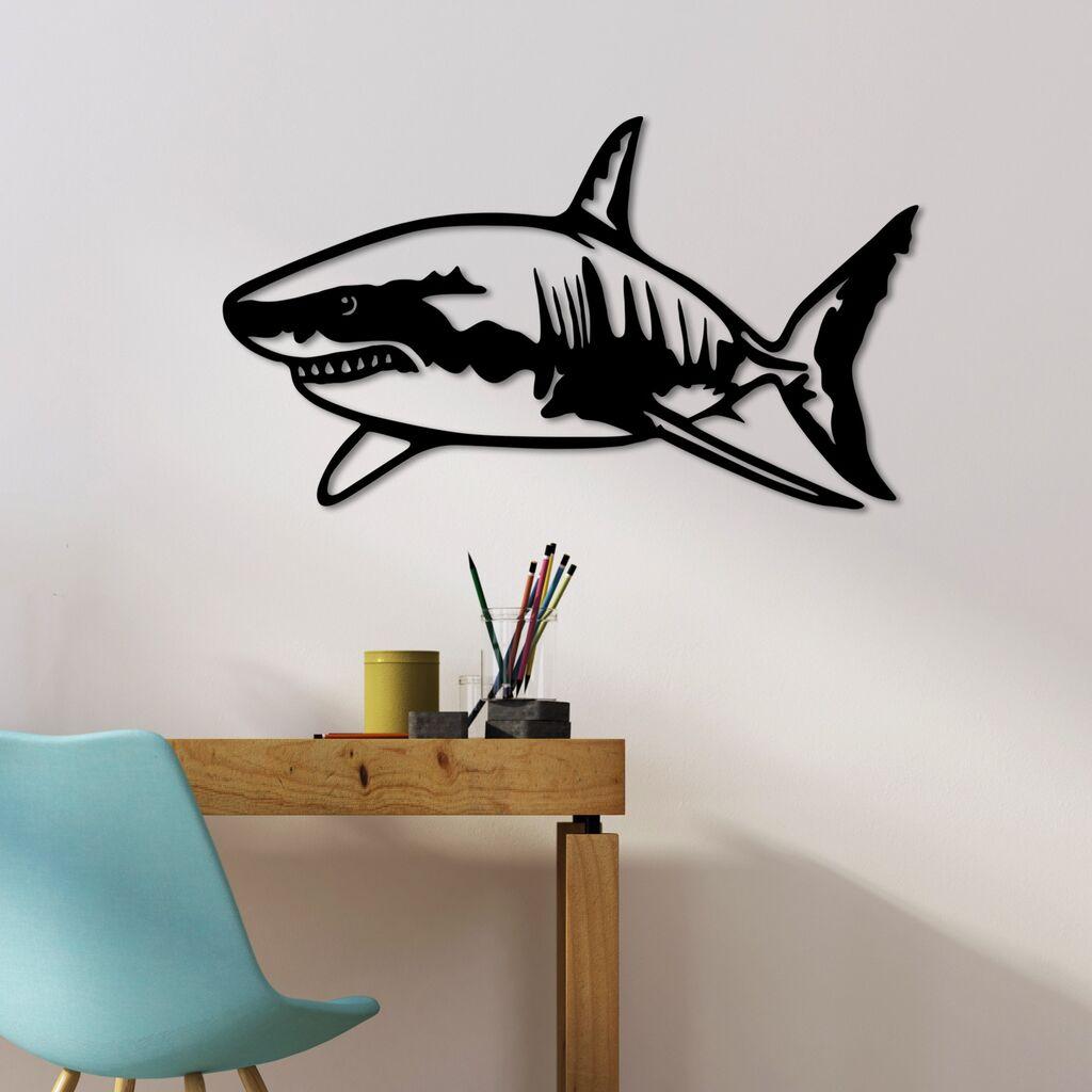 Wallity Zidna dekoracija Ajkula - L, 70 x 36 cm, Crna