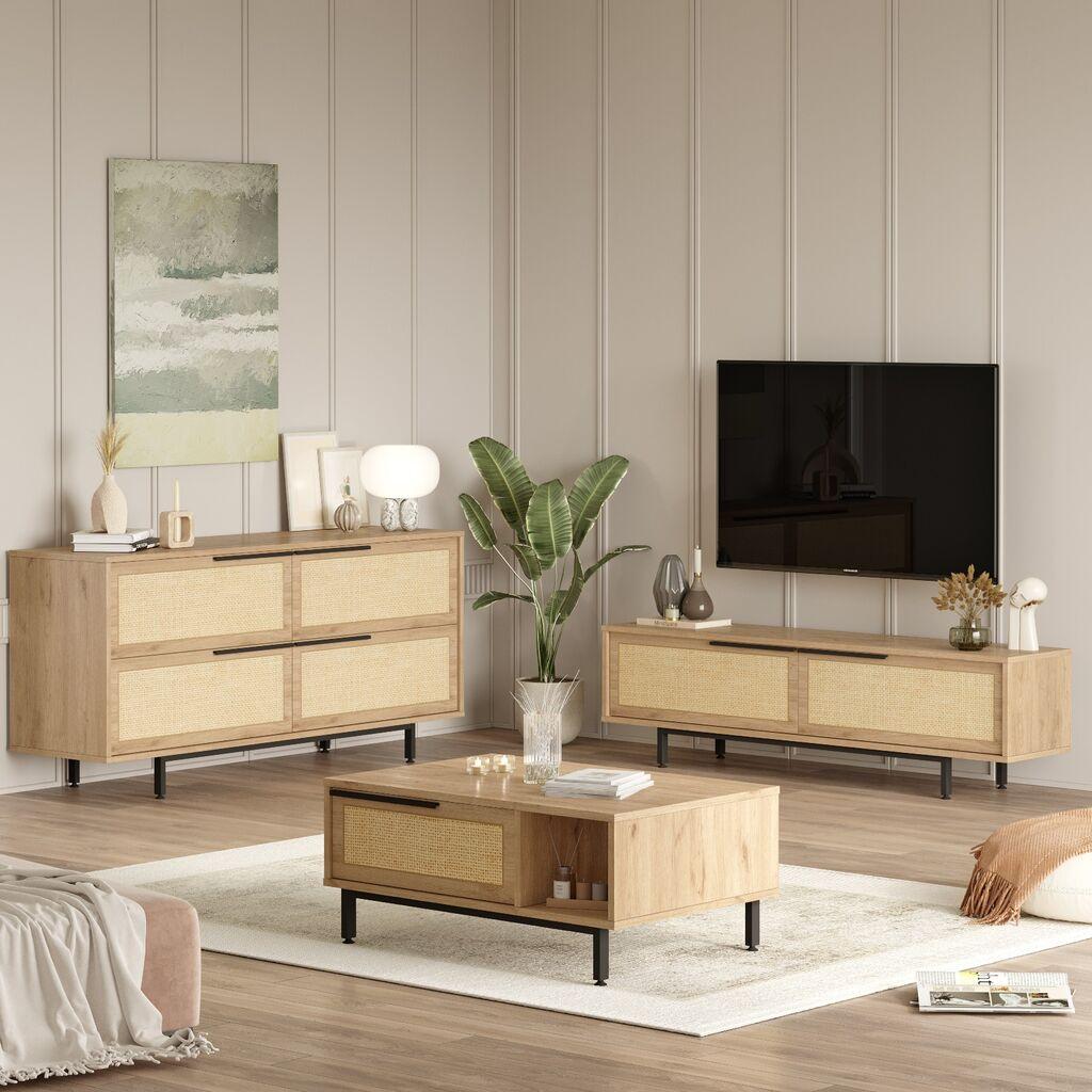Hanah Home Set namještaja za dnevni boravak ON20-SU, 3 dijela, Hrast