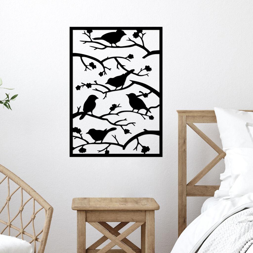 Wallity Zidna dekoracija Ptice na granama drveta, 47x66 cm, 1,2 mm, Crna