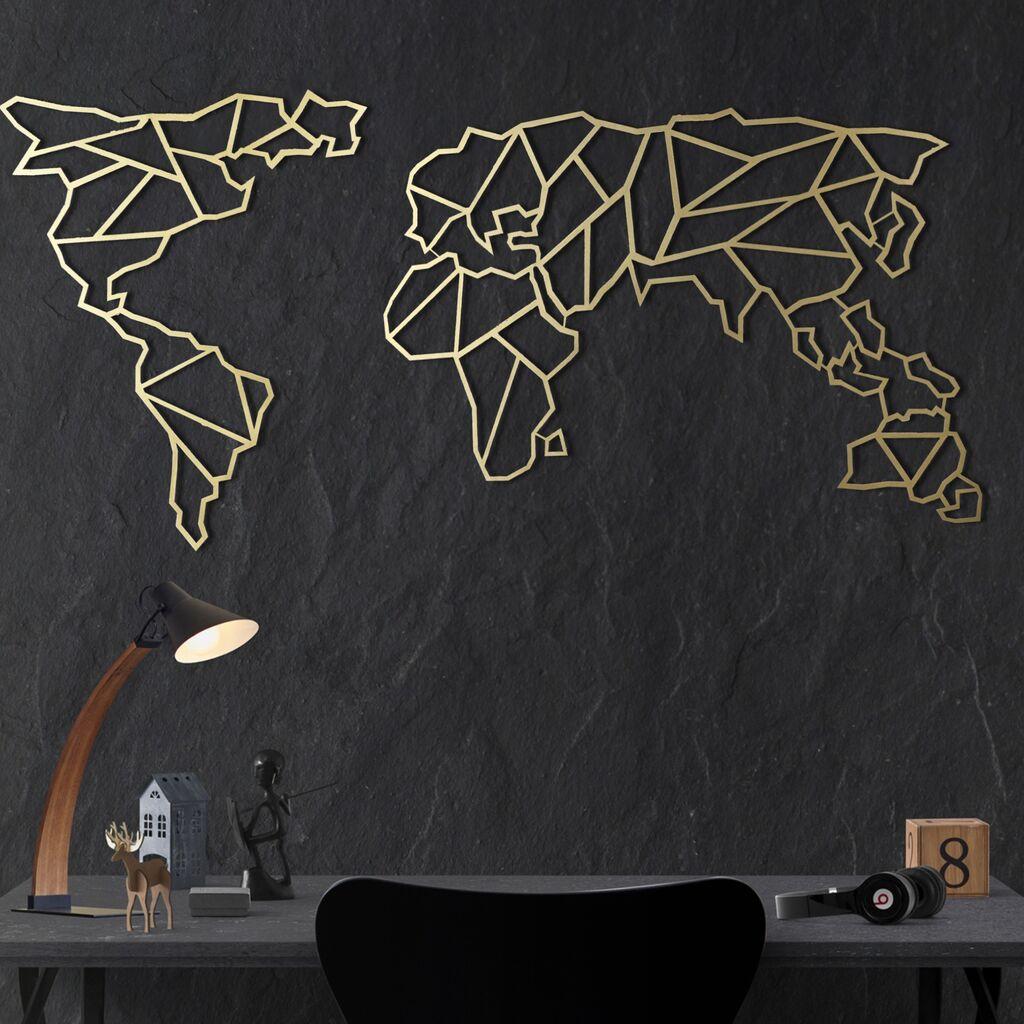 Wallity Zidna dekoracija Mapa svijeta, 60x120cm, zlatne boje