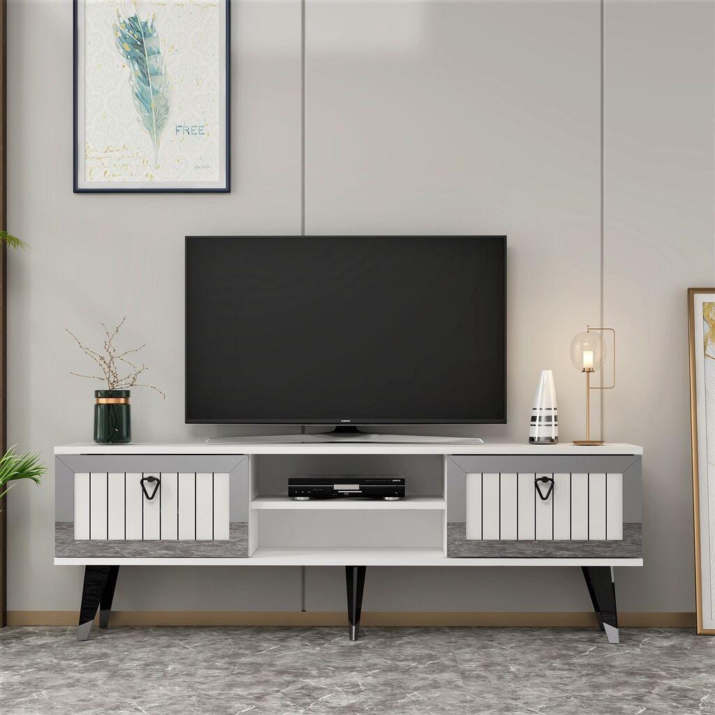 Hanah Kućni TV komoda Lidya, 150x45,6x30 cm, Bijelo-srebrna