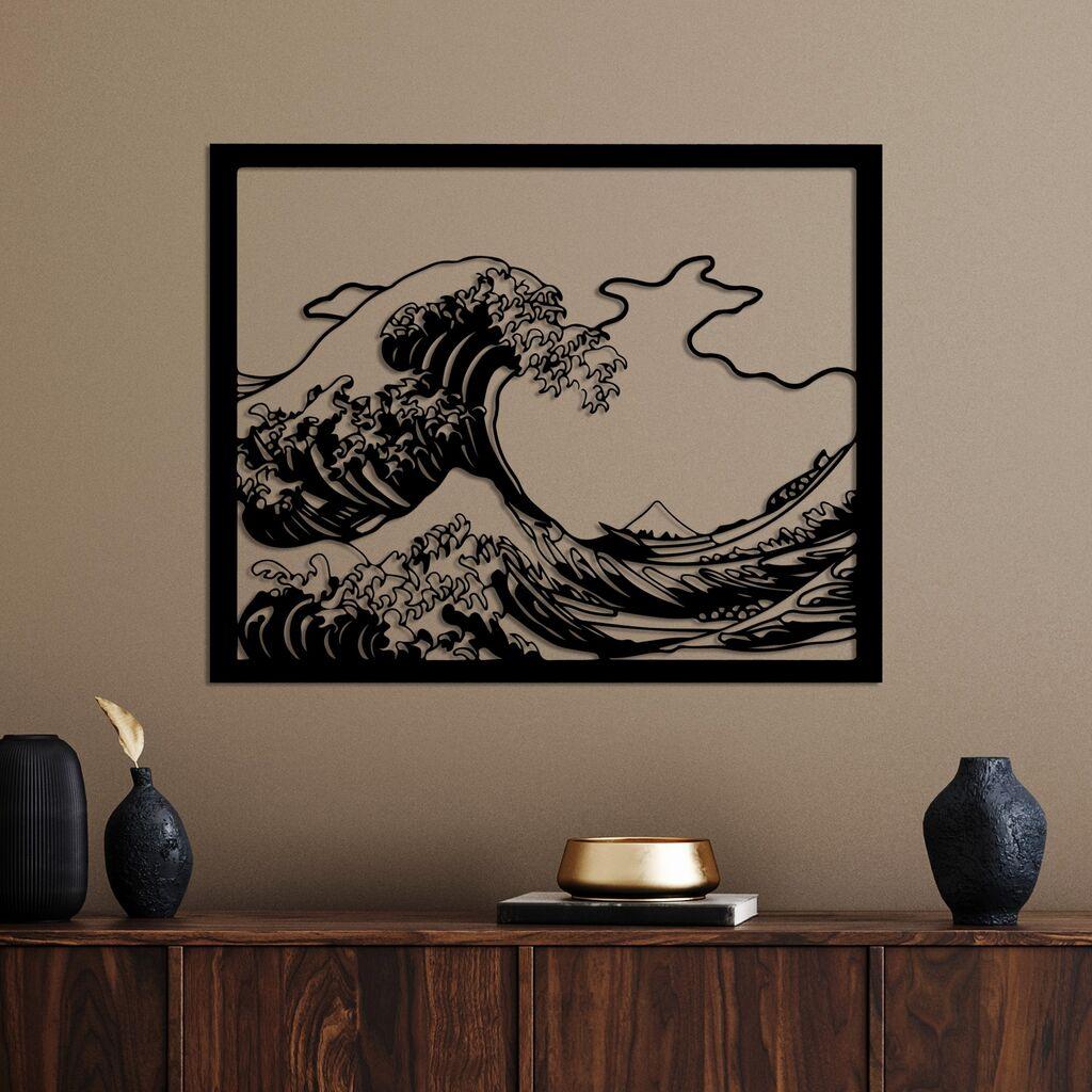 Zidna dekoracija Hokusai, 56 x 45 cm, crna