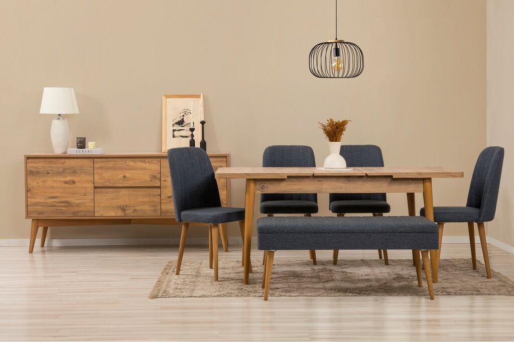 Hanah Home Trpezarijski set Vina Bench 03 1048, 7 delova, Tamnosivi