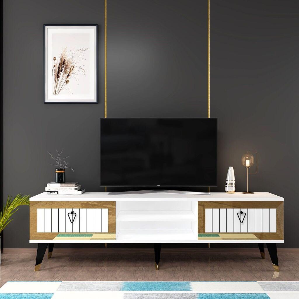 Hanah Kućni TV komoda Lidya, 150x45,6x30 cm, Bijelo-zlatna boja