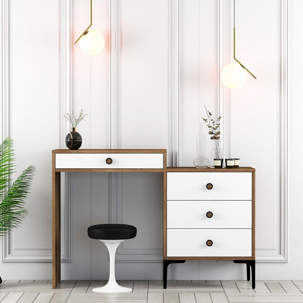 Hanah Home Stol za šminkanje Lisbon 551, 124x84.7x40 cm, Orah-bijela