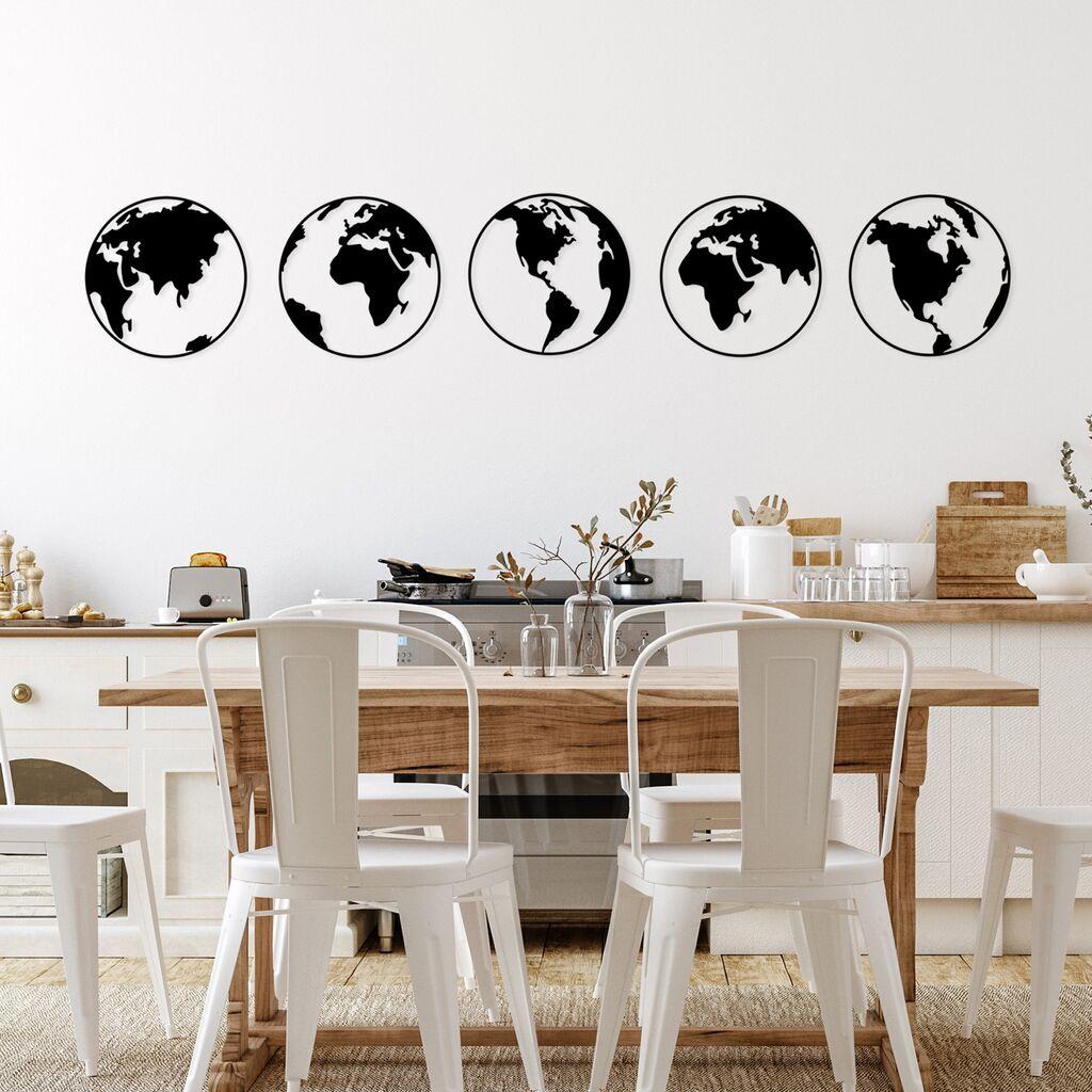 Wallity Zidna dekoracija Mapa svijeta 2 1, 50x50cm, 5 dijelova, Crna