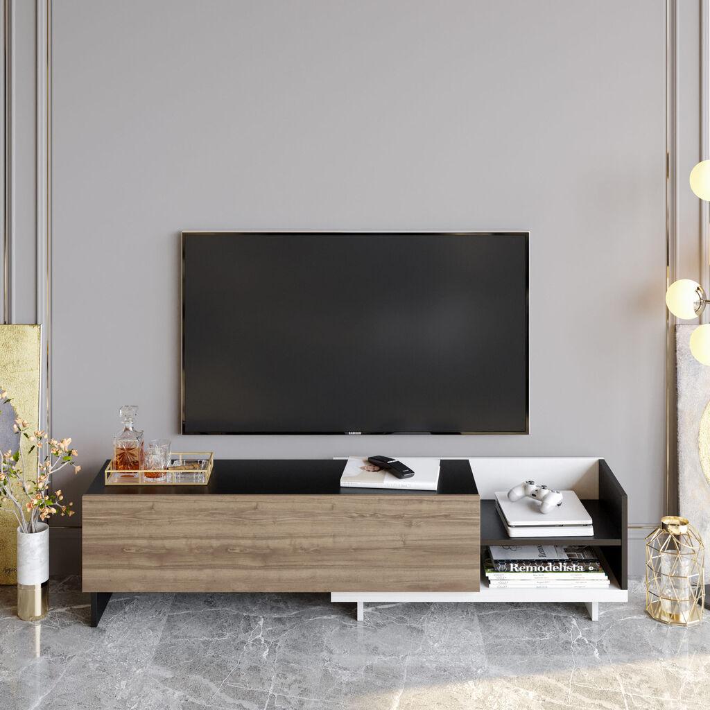 Hanah Kućni TV komoda Parion, 165x41x35 cm, Bijelo-Crno-Orah