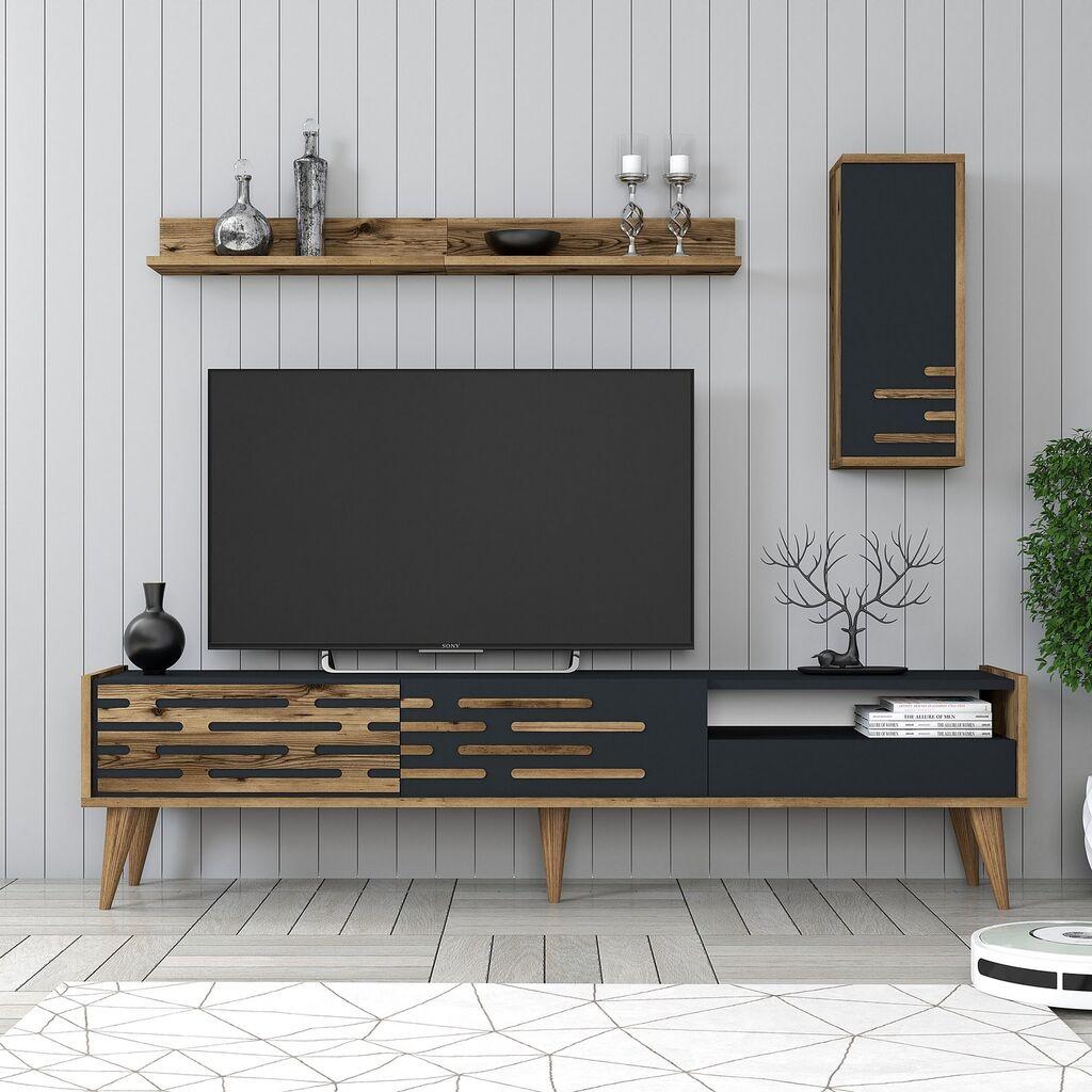 Hanah Home TV komoda s policama Valensiya, 180 cm, Antracit-orah