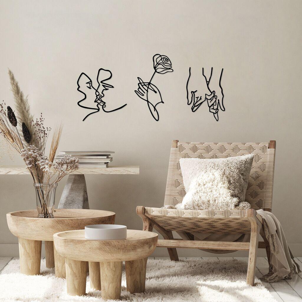 Wallity Set zidnih ukrasa Rose Kissing Darling, 22x24cm, 18x30cm 18x25cm, Crna