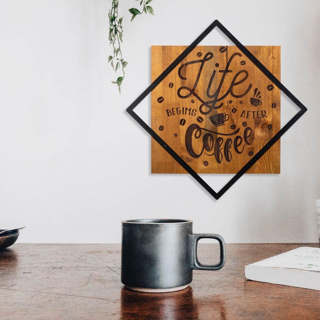 Wallity Zidna dekoracija Život počinje nakon kafe, 54x54 cm, smeđa boja