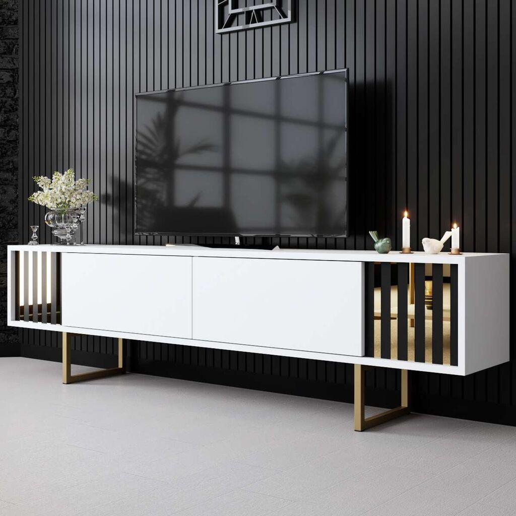 Hanah Home TV komoda Gold Line, 180x48x30 cm, Bijelo-Zlatne boje