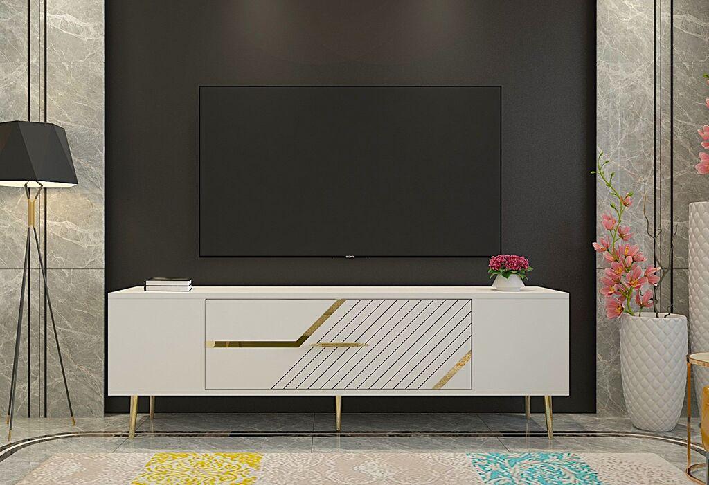 Hanah Home TV ormarić Decolp5, 150x48,2x29,6 cm, Bijelo-zlatna boja