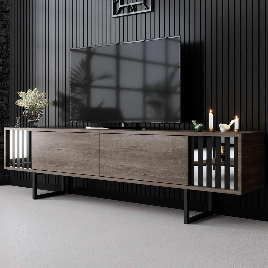 Hanah Home TV komoda Chrome Line, 180x48x30 cm, Smeđa-Crna