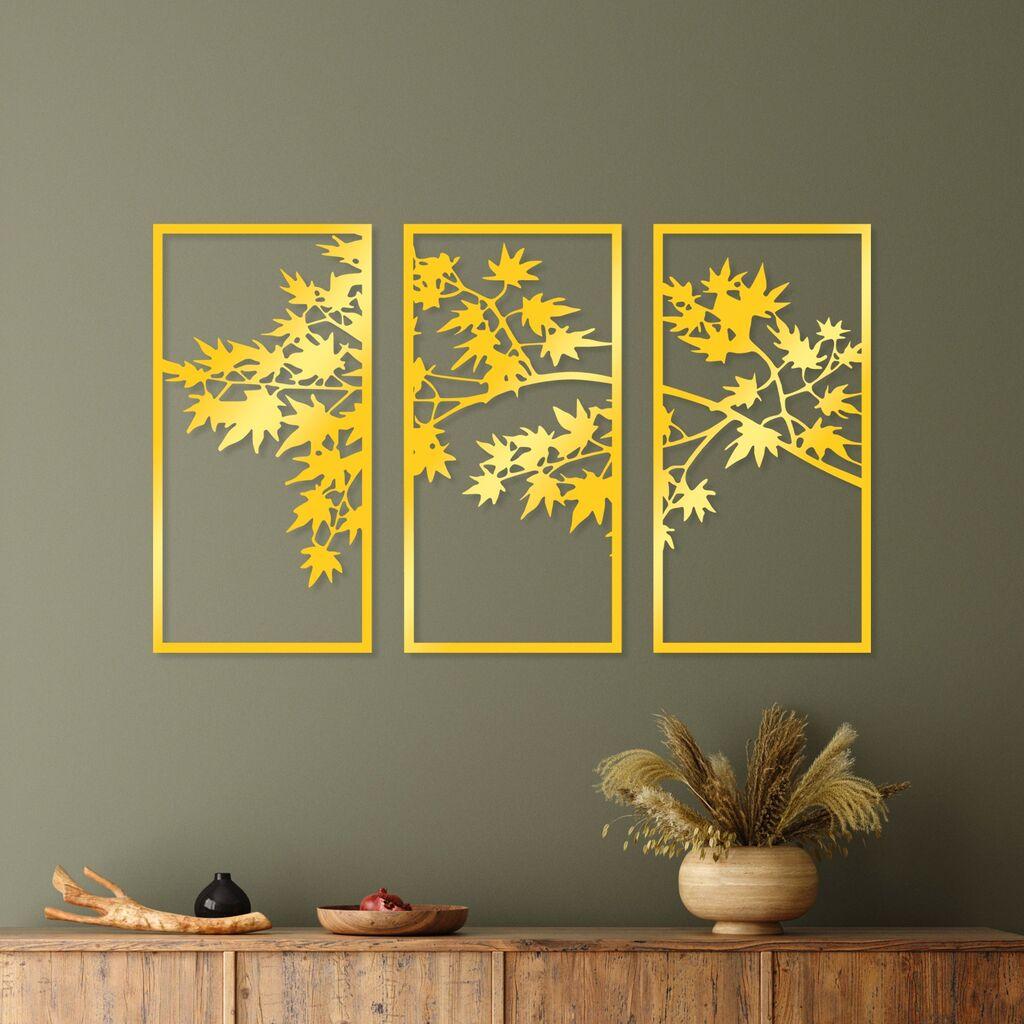 Wallity Zidna dekoracija Zlatno trostruko drvce 3, 34 x 67 cm, Zlatne boje