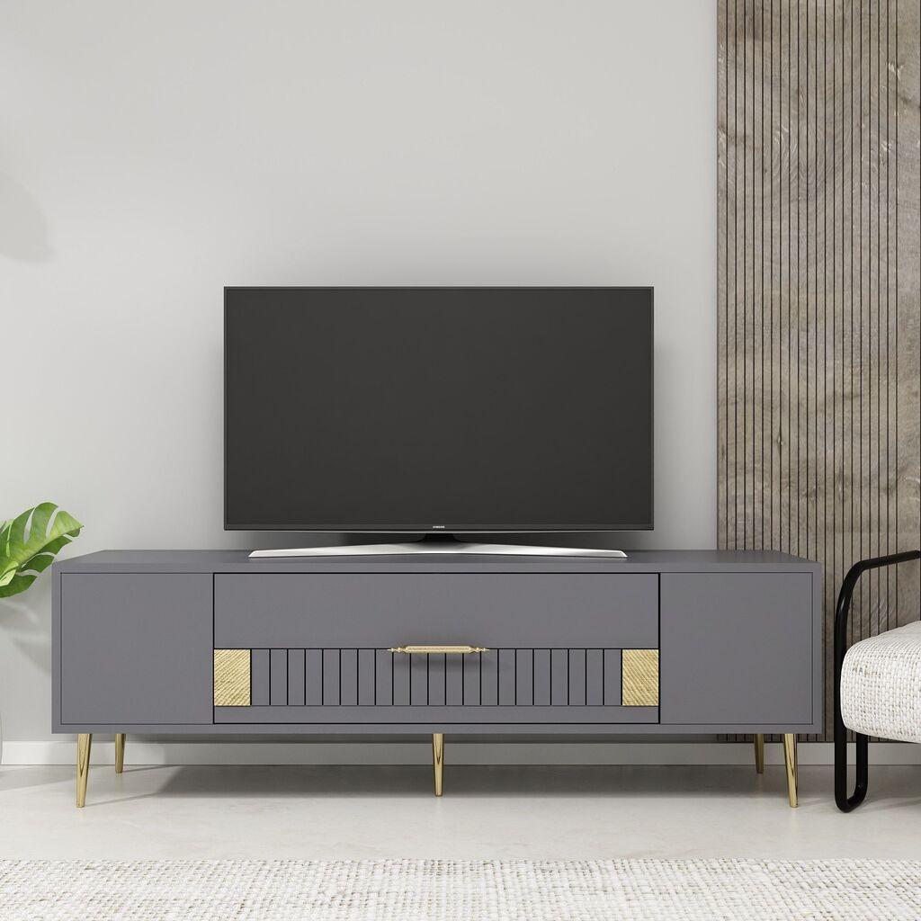 Hanah Home TV komoda Dekolp4, 150x48,2x29,6 cm, antracit-zlatna
