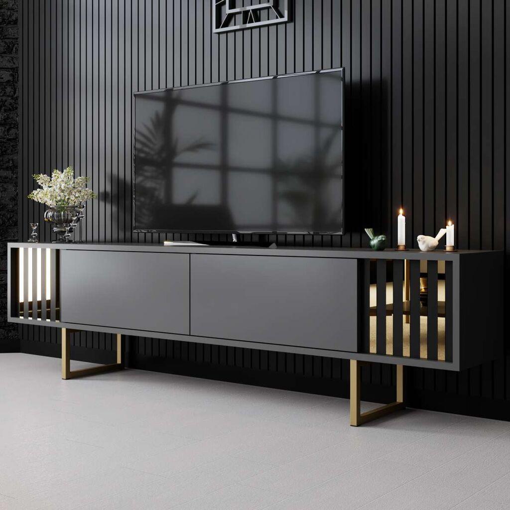 Hanah Home TV komoda Gold Line, 180x48x30 cm, antracit-zlatna boja