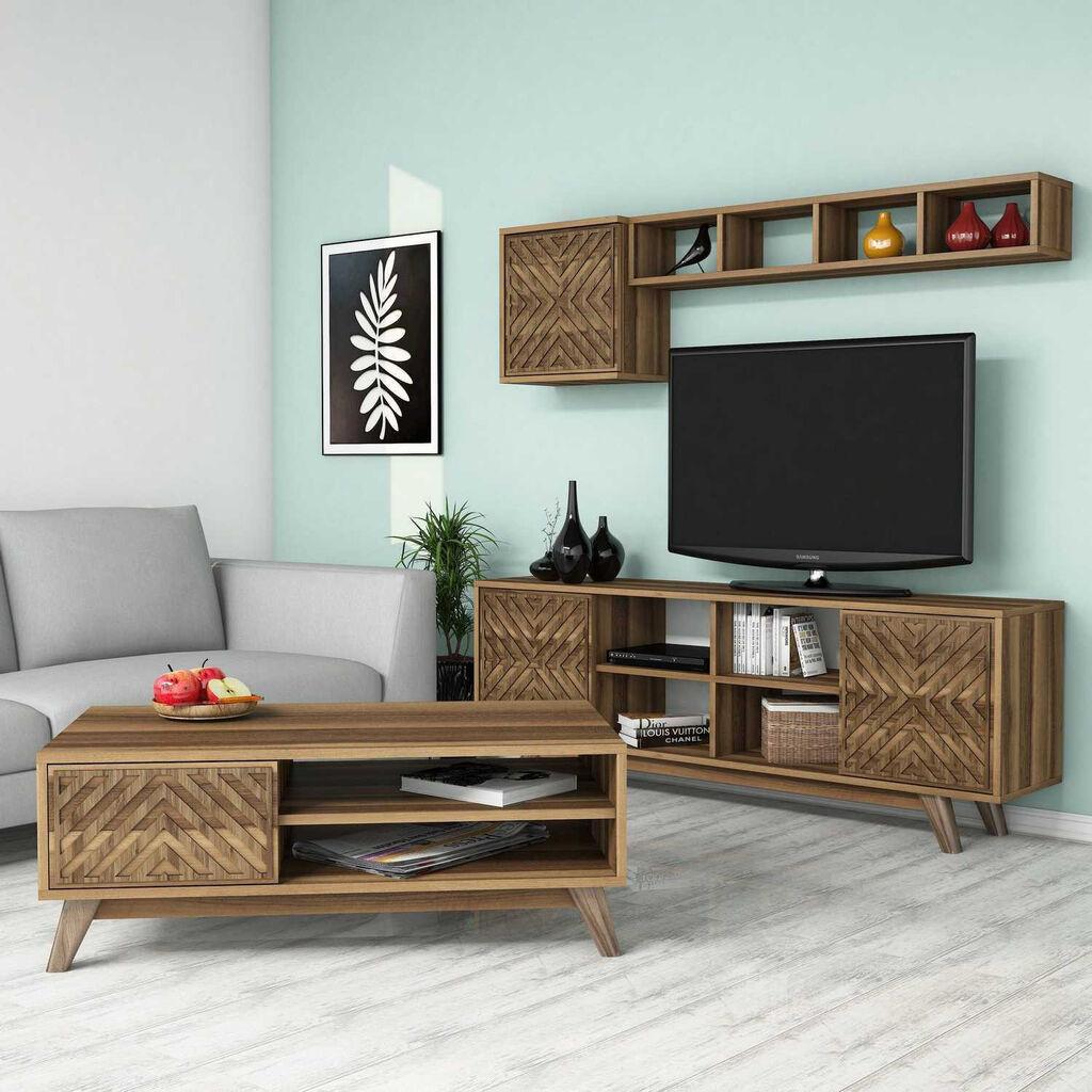 Hanah Home Set TV ormarić i klub stolić Inci, 4 dijela, Orah