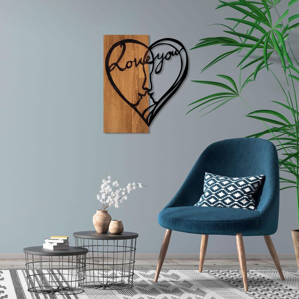 Zidna dekoracija Wallity i Volim te, 54 x 58 cm, Smeđa