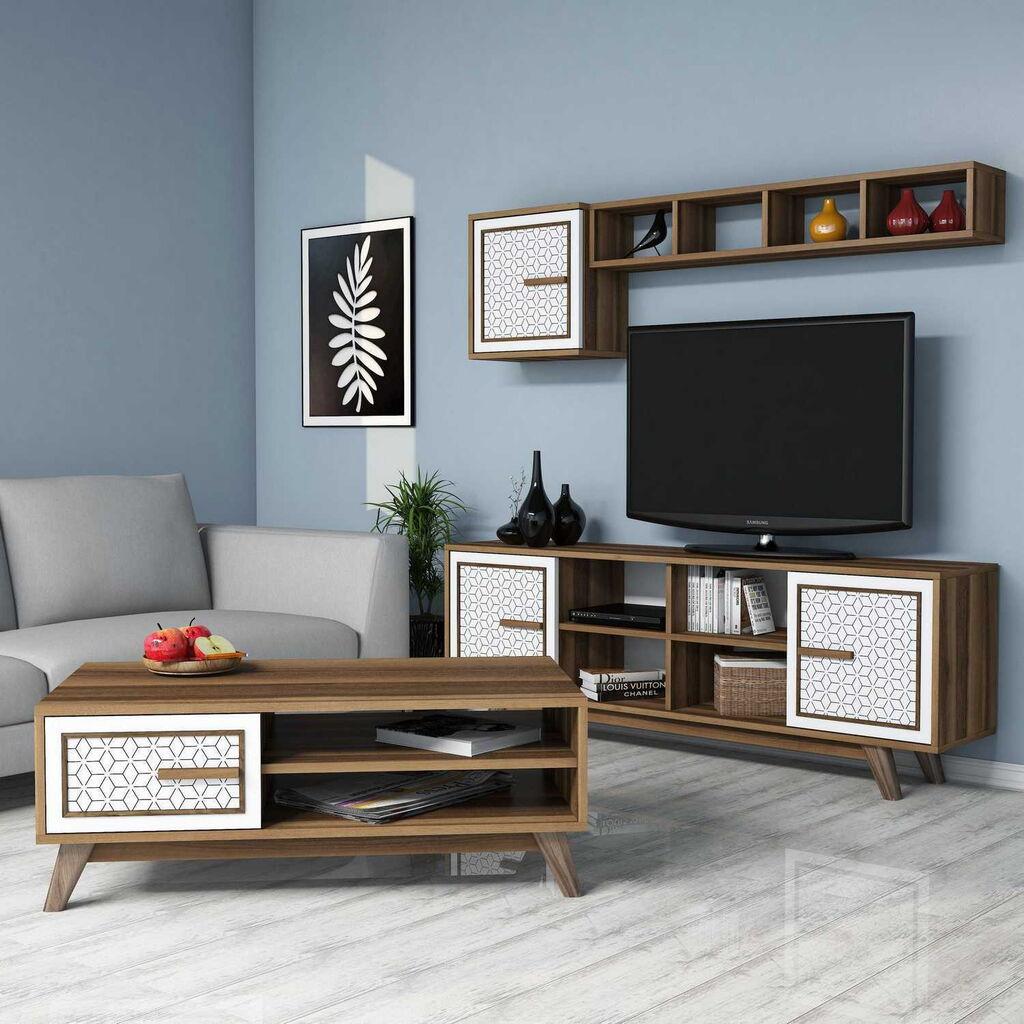Hanah Home Ayla set namještaja za dnevni boravak, 4 dijela, orah-bijela