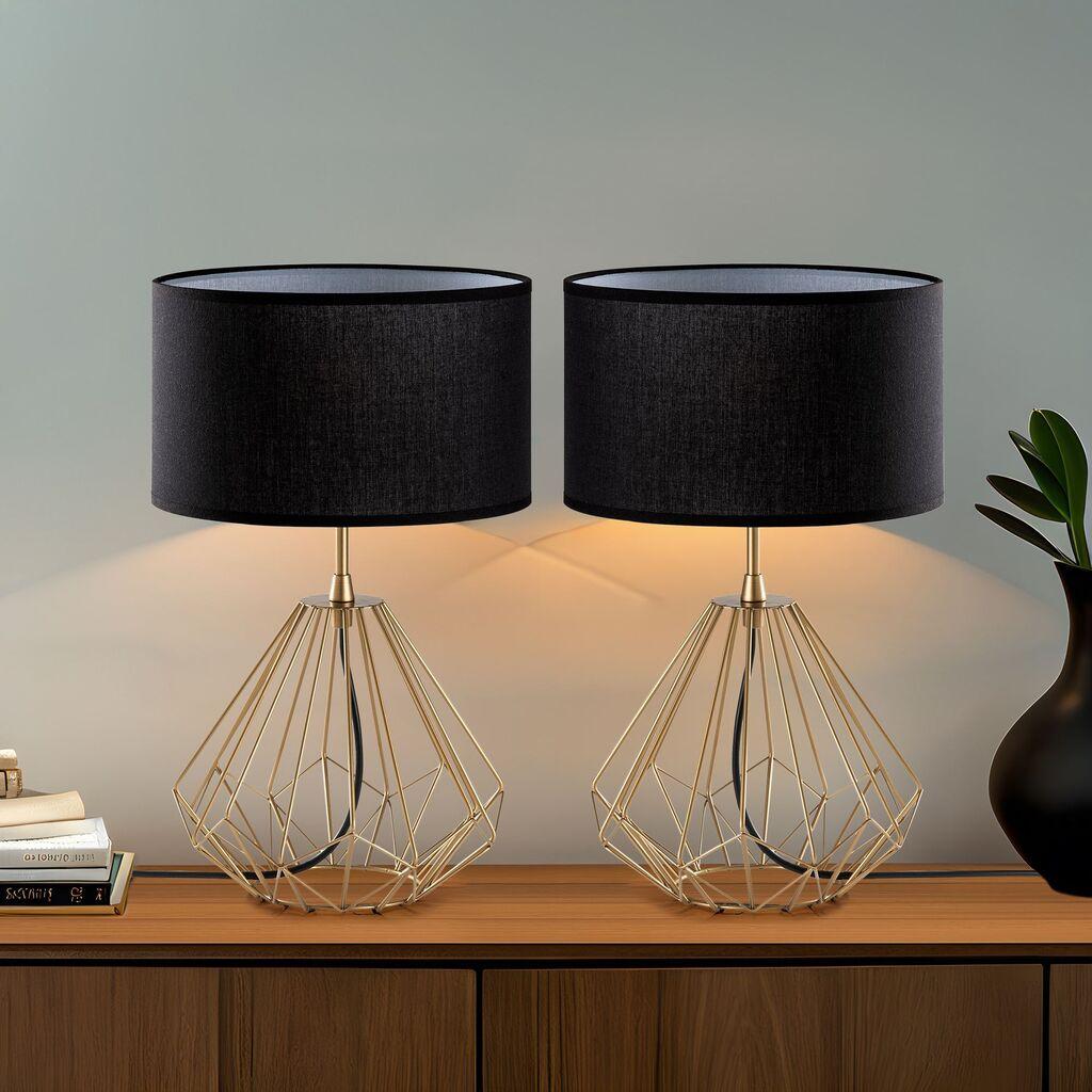 Opviq Set stolnih lampi Diamond-S-710, 25x25x43 cm, IP20, 2 komada, Zlatno-crne boje