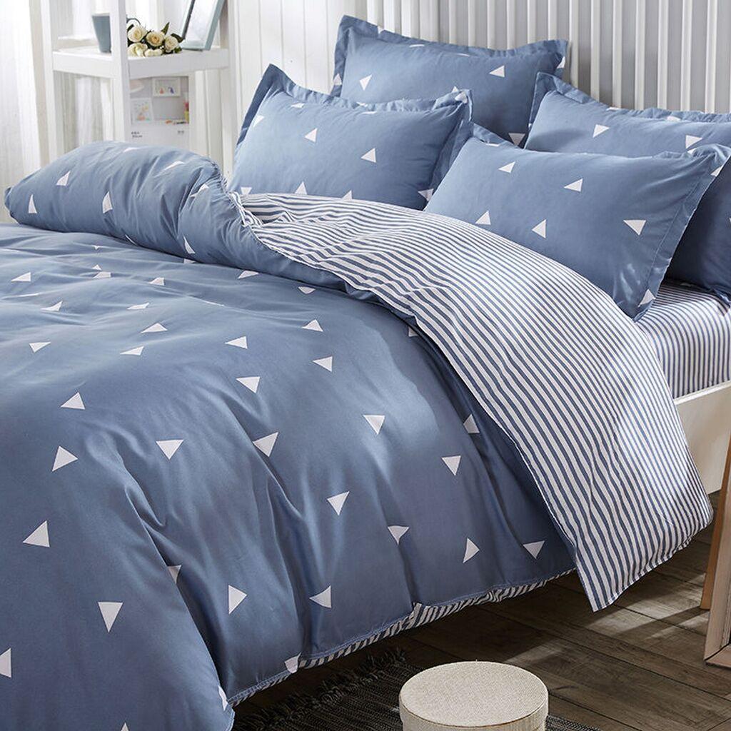 L'essentiel Maison set posteljine Ucgen, 200x220 cm, 220x240 cm, plavo-bijela