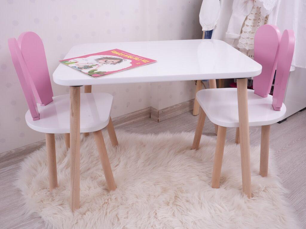 Hanah Home Set dječji stol i stolice Zeko, bijelo-roze