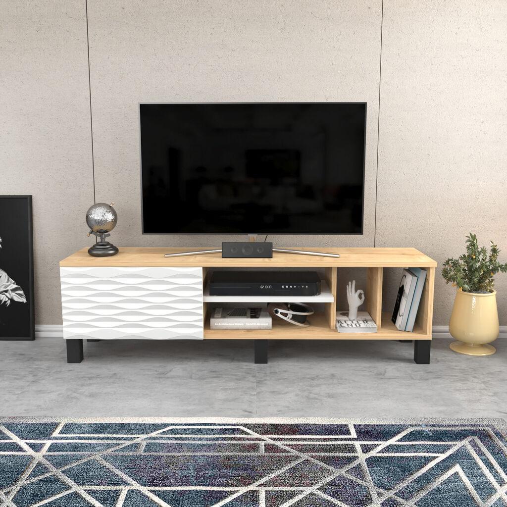 Hanah Home TV komoda Olyo, 140x40.3x35 cm, bež-bijela