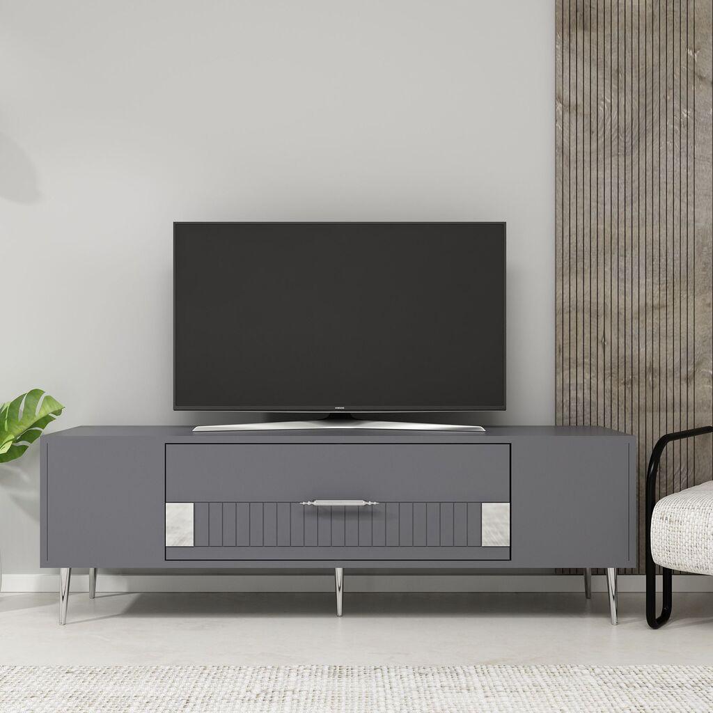 Hanah Home TV komoda Dekolp4, 150x48,2x29,6 cm, Antracit-Srebrne boje