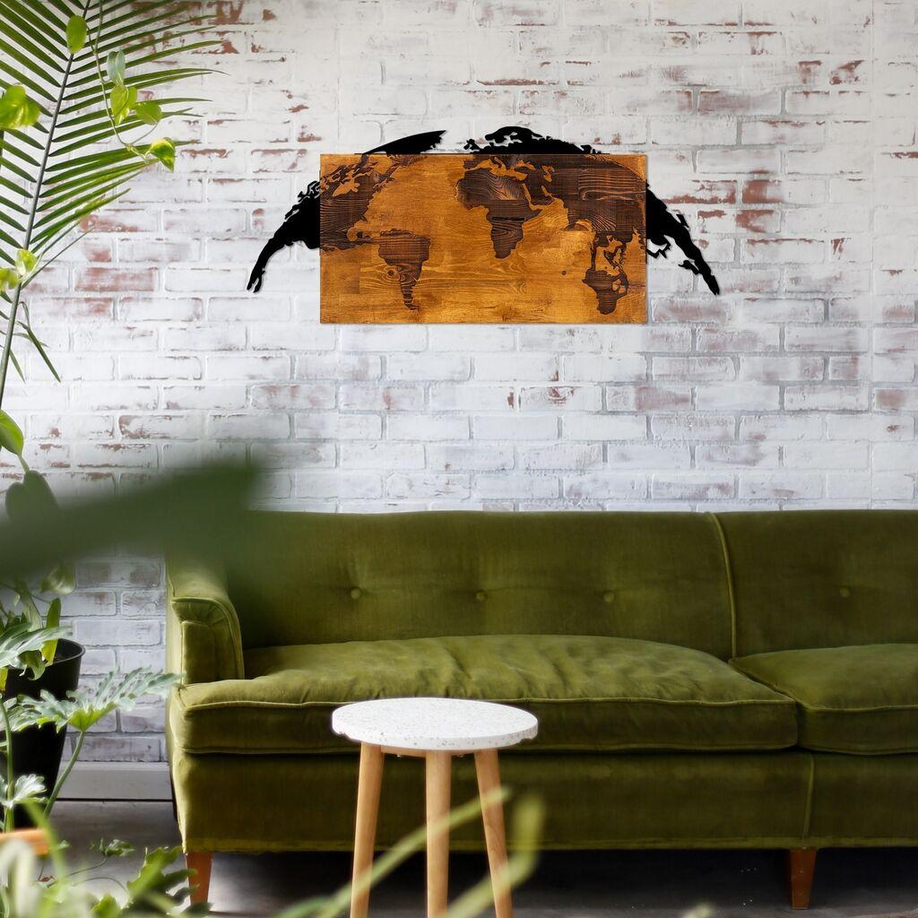 Wallity Zidna dekoracija Mapa svijeta, 35x83 cm, smeđa boja