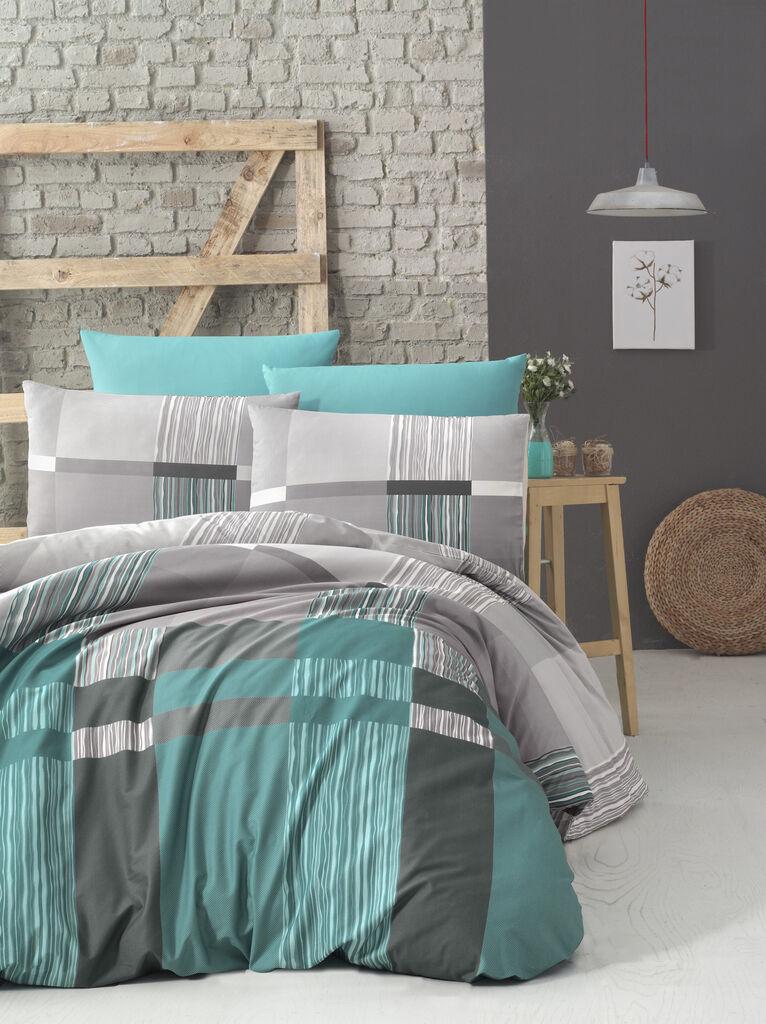 L'essentiel Maison Double Estela set posteljine, 200x220 cm, tirkizno-siva