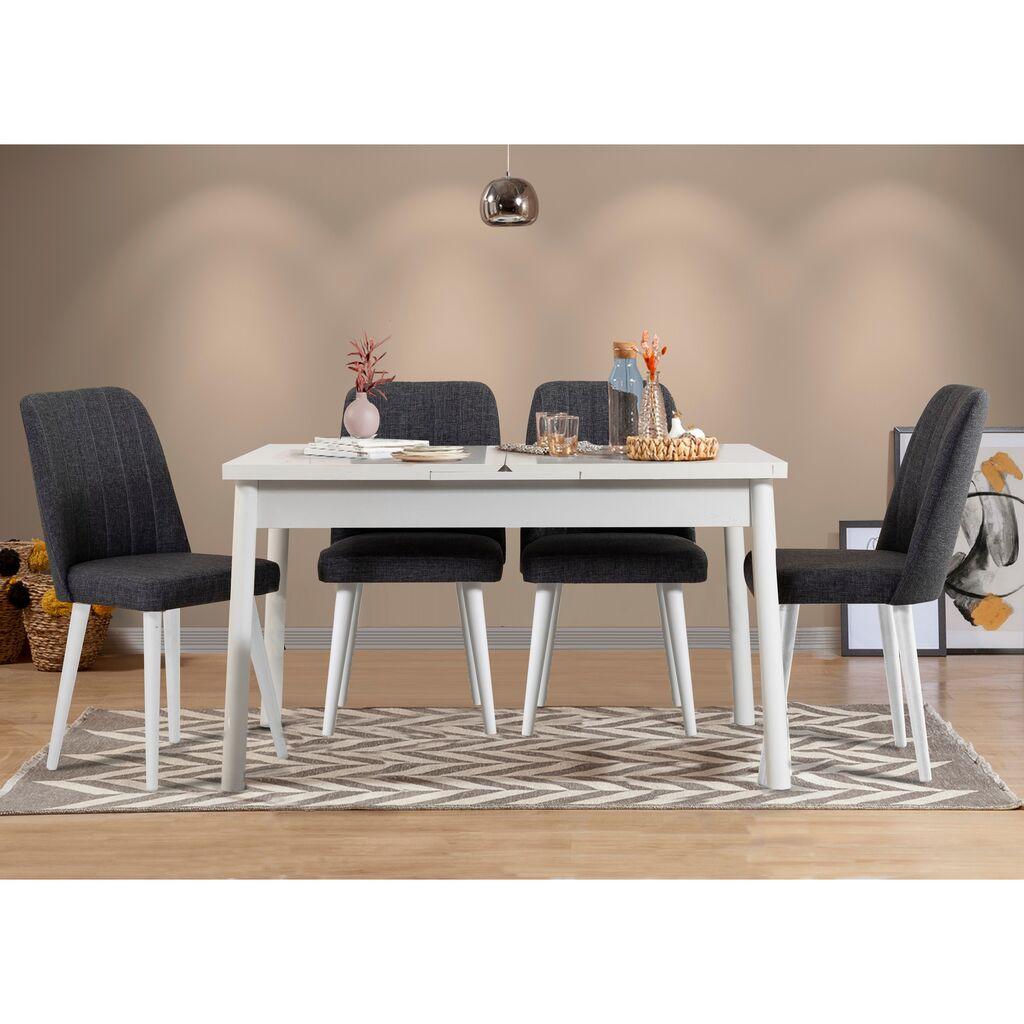 Hanah Home Set Trpezarijski sto i 4 trpezarijske stolice Santiago Bijela Antracit V2, Crna