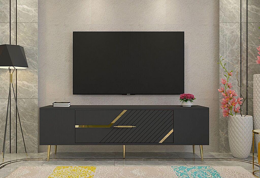 Hanah Home TV komoda Decolp5, 150x48,2x29,6 cm, antracit-zlatna