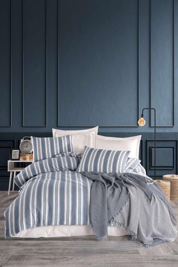 L'essentiel Maison set posteljine Double Soft Line, 200x220 cm, plava