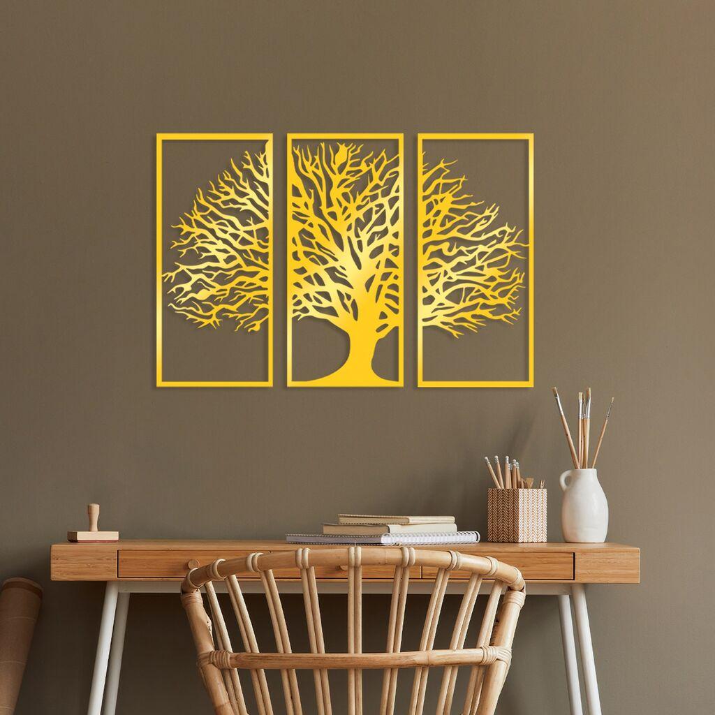 Wallity Zidna dekoracija Zlatno trostruko drvce 4, 32 x 69 cm, Zlatne boje