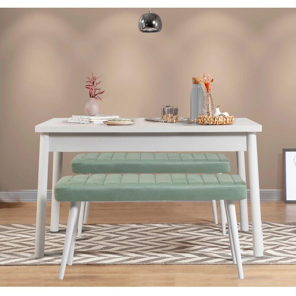 Hanah Home Set Trpezarijski sto i 2 klupe Costa 0400, Zelena