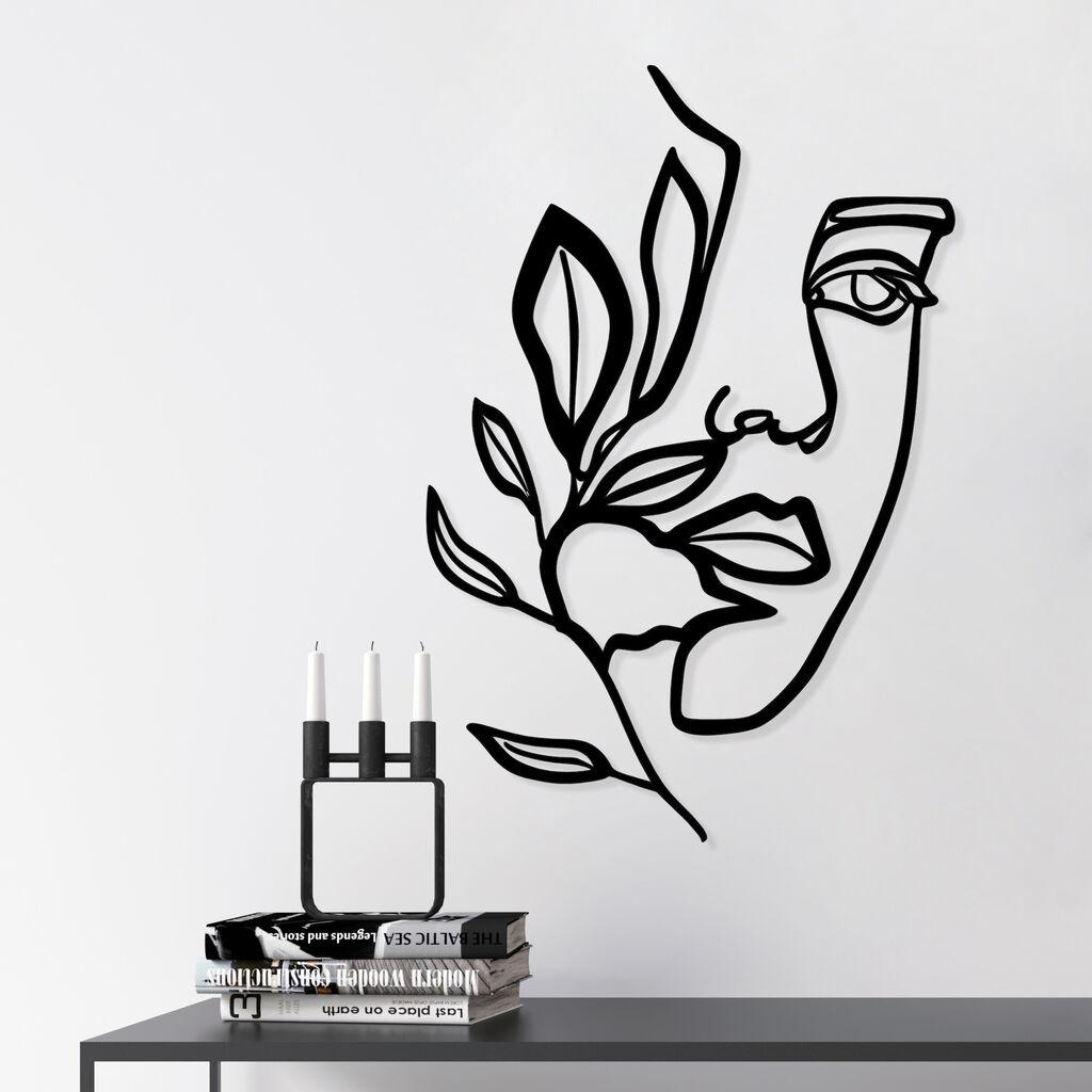 Wallity Zidna dekoracija Žensko lice iza grane, 46x56cm, Crna