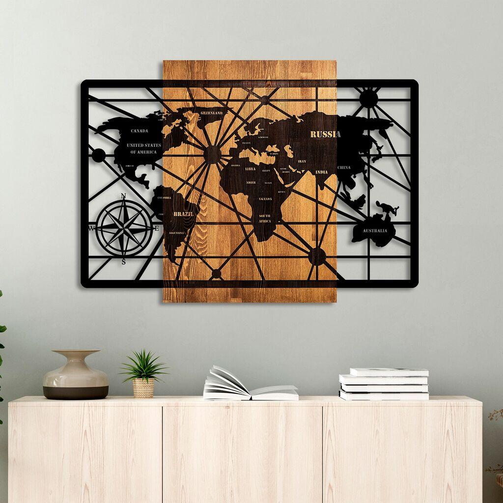 Wallity Zidna dekoracija Mapa svijeta 6-L, 70x96 cm, Crna