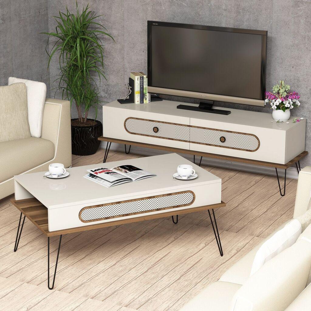 Hanah Home Set TV komoda i klub stolić Ecole, krem