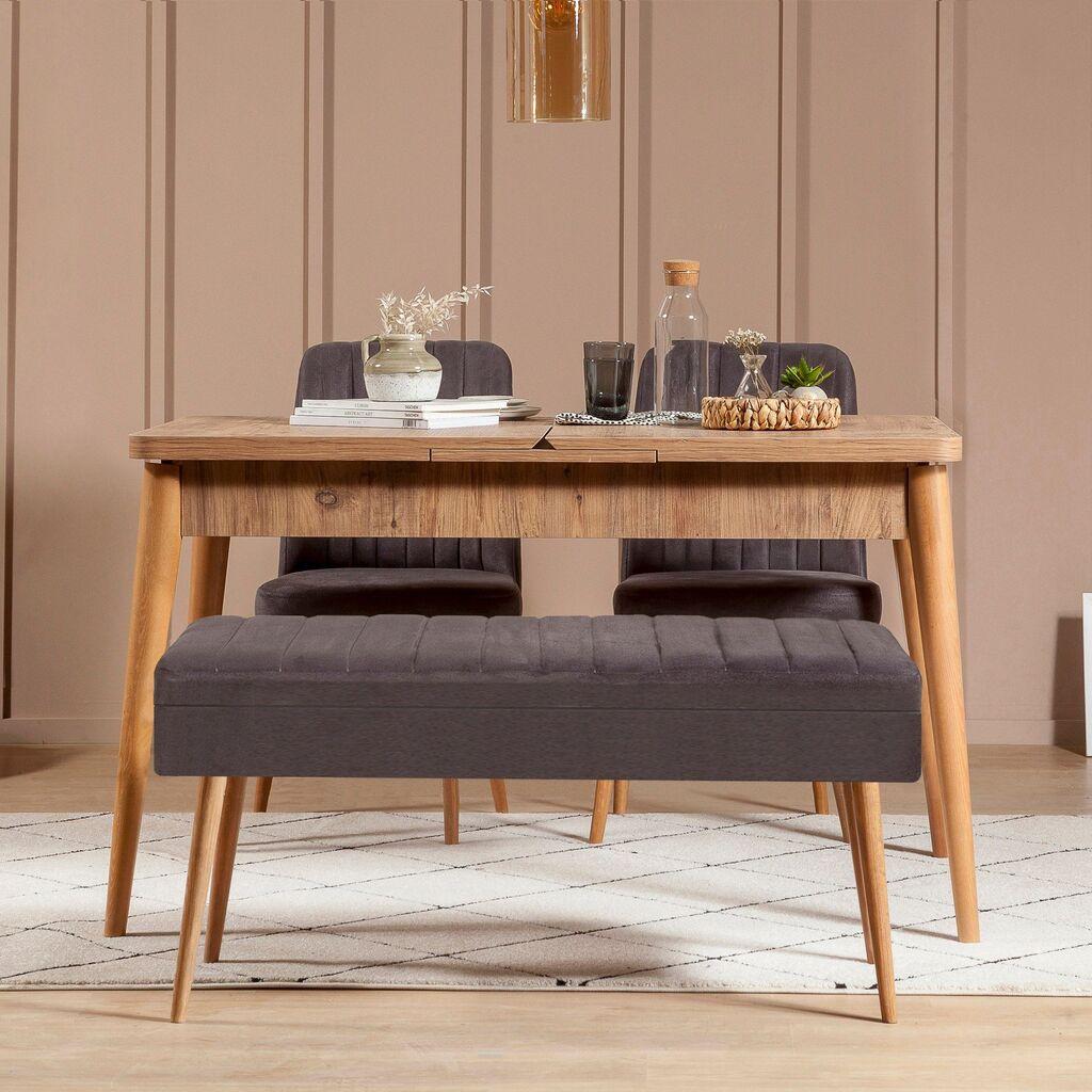Hanah Home Set Trpezarijski sto, 2 trpezarijske stolice i klupa Vina 0701 3, Antracit