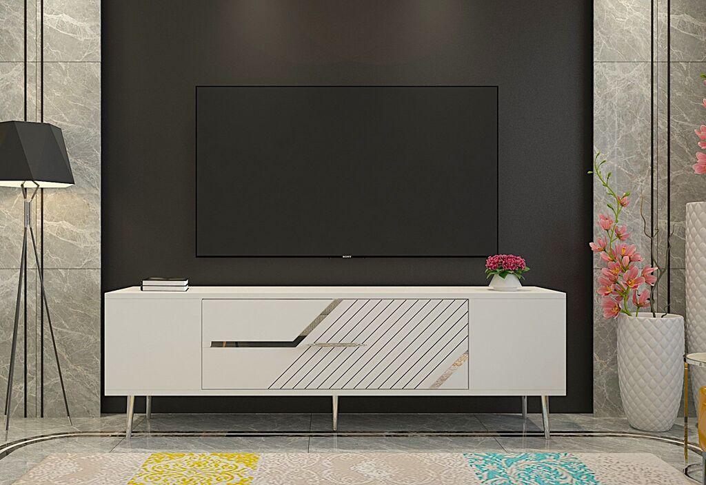 Hanah TV ormarić za dom Decolp5, 150x48,2x29,6 cm, bijelo-srebrni
