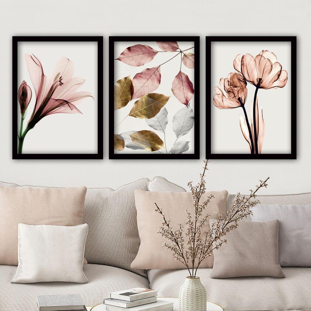 Wallity Tri slike cvijeća s okvirom 35x45 cm roze